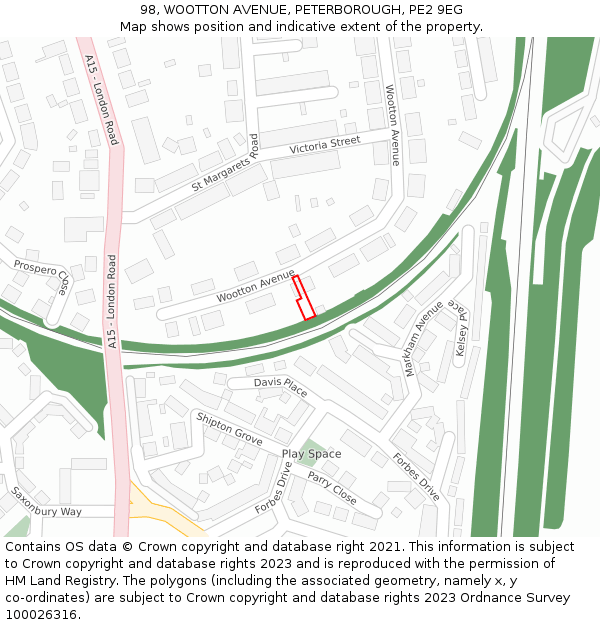 98, WOOTTON AVENUE, PETERBOROUGH, PE2 9EG: Location map and indicative extent of plot
