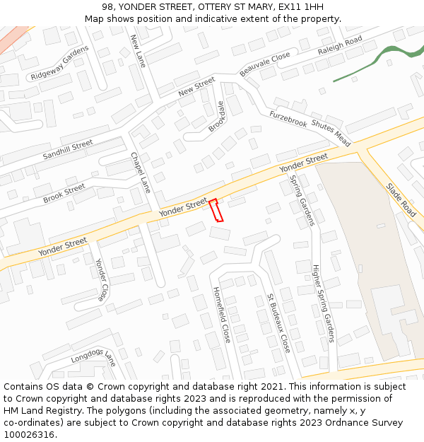 98, YONDER STREET, OTTERY ST MARY, EX11 1HH: Location map and indicative extent of plot