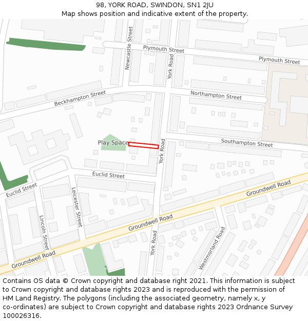 98, YORK ROAD, SWINDON, SN1 2JU: Location map and indicative extent of plot
