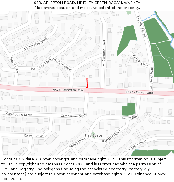 983, ATHERTON ROAD, HINDLEY GREEN, WIGAN, WN2 4TA: Location map and indicative extent of plot