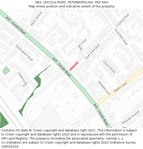 983, LINCOLN ROAD, PETERBOROUGH, PE4 6AH: Location map and indicative extent of plot