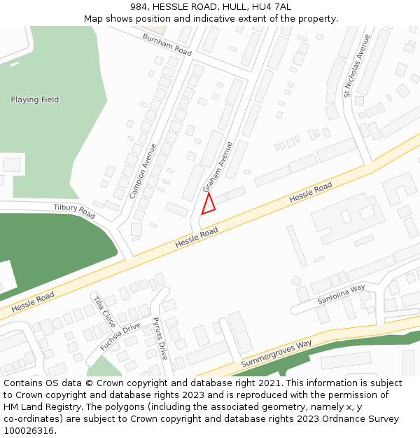 984, HESSLE ROAD, HULL, HU4 7AL: Location map and indicative extent of plot