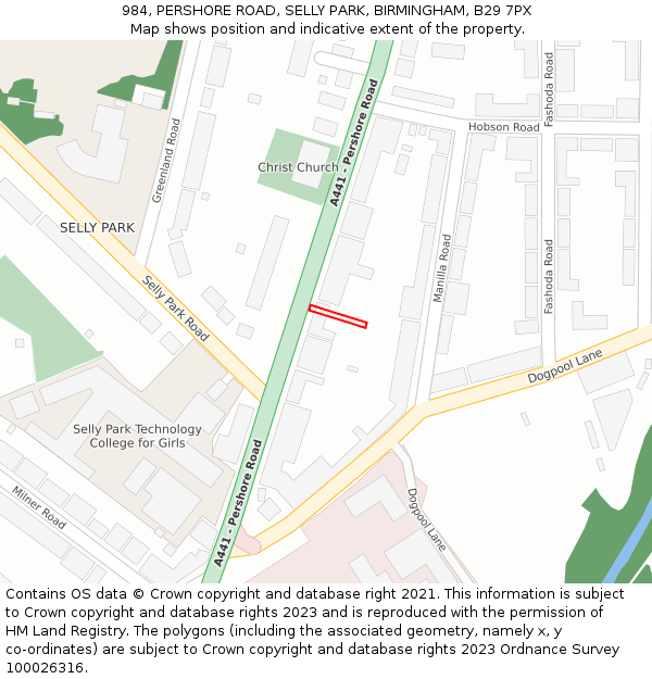 984, PERSHORE ROAD, SELLY PARK, BIRMINGHAM, B29 7PX: Location map and indicative extent of plot