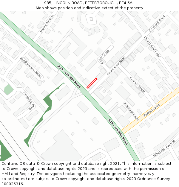985, LINCOLN ROAD, PETERBOROUGH, PE4 6AH: Location map and indicative extent of plot