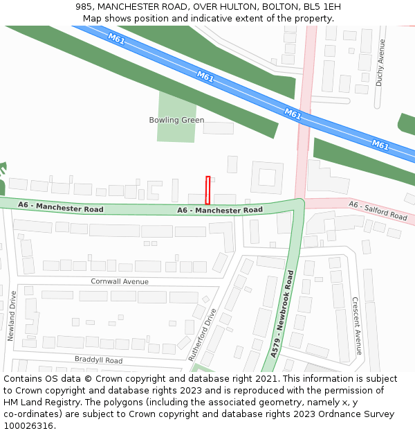 985, MANCHESTER ROAD, OVER HULTON, BOLTON, BL5 1EH: Location map and indicative extent of plot