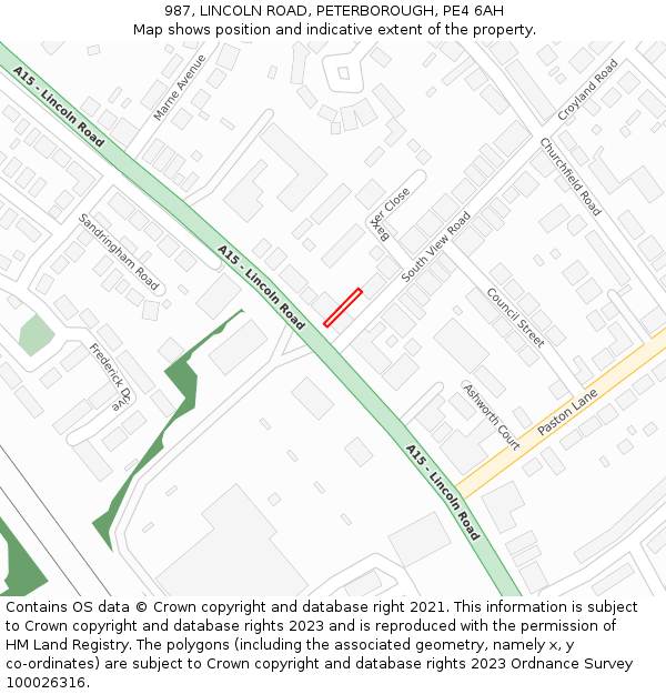 987, LINCOLN ROAD, PETERBOROUGH, PE4 6AH: Location map and indicative extent of plot