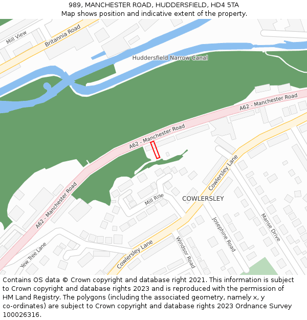 989, MANCHESTER ROAD, HUDDERSFIELD, HD4 5TA: Location map and indicative extent of plot