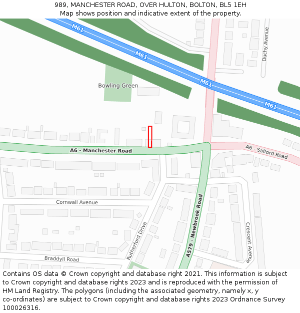 989, MANCHESTER ROAD, OVER HULTON, BOLTON, BL5 1EH: Location map and indicative extent of plot