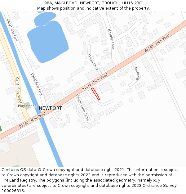 98A, MAIN ROAD, NEWPORT, BROUGH, HU15 2RG: Location map and indicative extent of plot