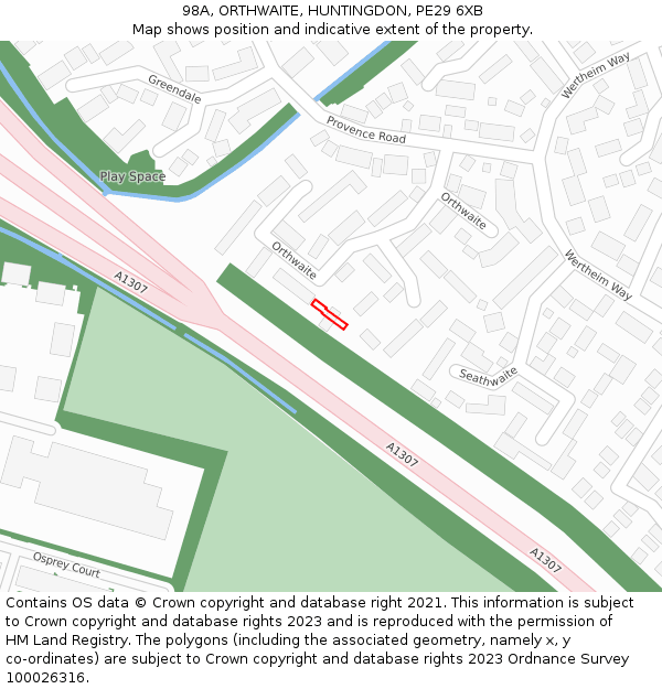 98A, ORTHWAITE, HUNTINGDON, PE29 6XB: Location map and indicative extent of plot