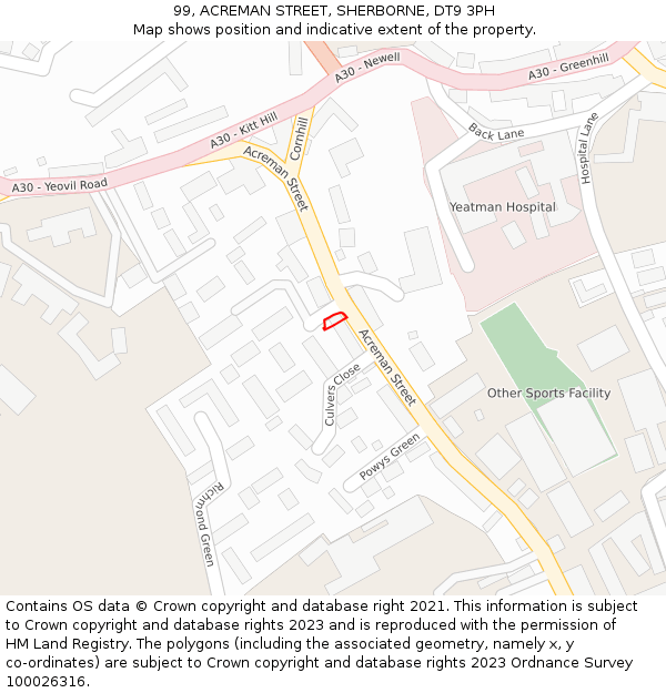 99, ACREMAN STREET, SHERBORNE, DT9 3PH: Location map and indicative extent of plot