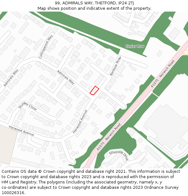 99, ADMIRALS WAY, THETFORD, IP24 2TJ: Location map and indicative extent of plot