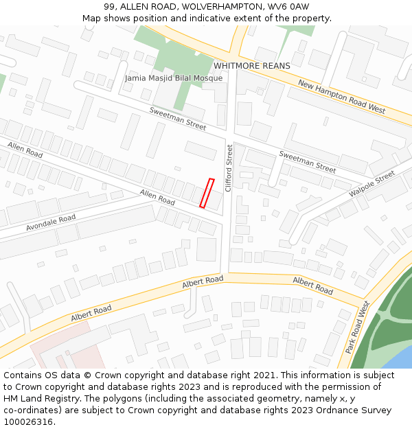 99, ALLEN ROAD, WOLVERHAMPTON, WV6 0AW: Location map and indicative extent of plot