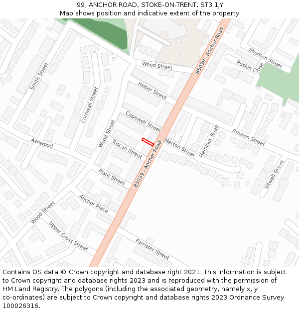 99, ANCHOR ROAD, STOKE-ON-TRENT, ST3 1JY: Location map and indicative extent of plot