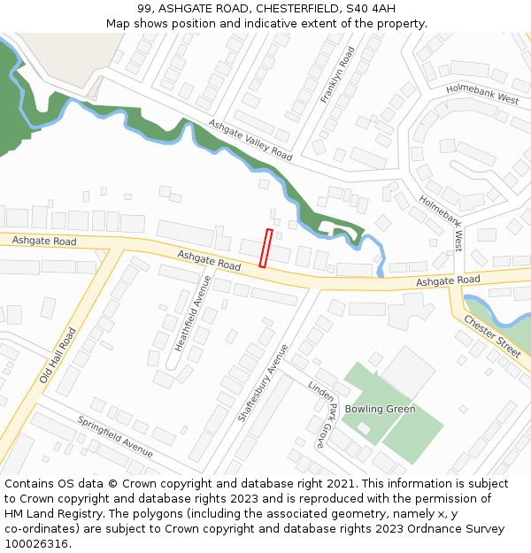 99, ASHGATE ROAD, CHESTERFIELD, S40 4AH: Location map and indicative extent of plot