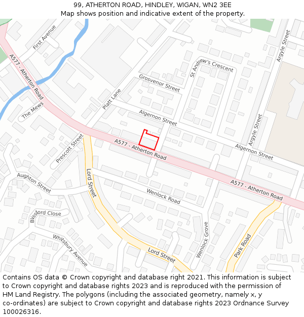 99, ATHERTON ROAD, HINDLEY, WIGAN, WN2 3EE: Location map and indicative extent of plot