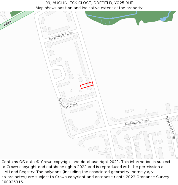 99, AUCHINLECK CLOSE, DRIFFIELD, YO25 9HE: Location map and indicative extent of plot