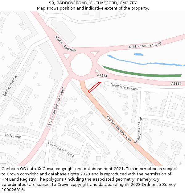 99, BADDOW ROAD, CHELMSFORD, CM2 7PY: Location map and indicative extent of plot
