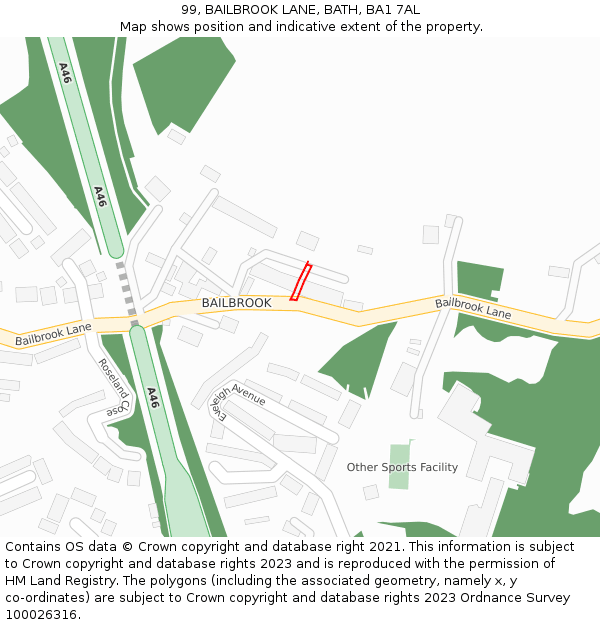 99, BAILBROOK LANE, BATH, BA1 7AL: Location map and indicative extent of plot
