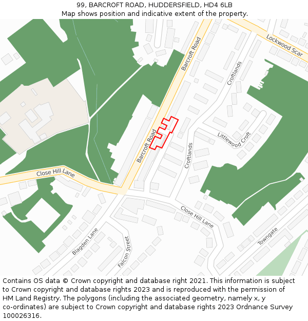 99, BARCROFT ROAD, HUDDERSFIELD, HD4 6LB: Location map and indicative extent of plot