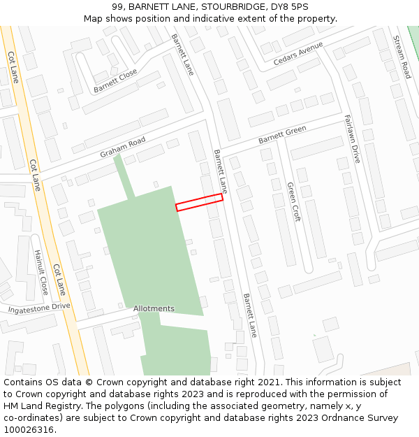 99, BARNETT LANE, STOURBRIDGE, DY8 5PS: Location map and indicative extent of plot