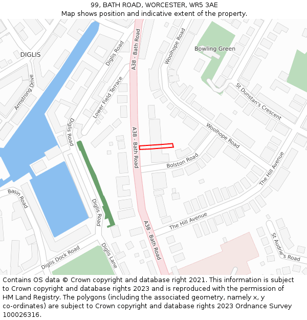 99, BATH ROAD, WORCESTER, WR5 3AE: Location map and indicative extent of plot
