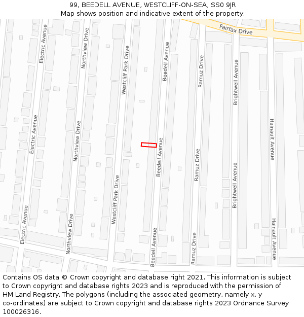 99, BEEDELL AVENUE, WESTCLIFF-ON-SEA, SS0 9JR: Location map and indicative extent of plot