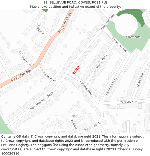 99, BELLEVUE ROAD, COWES, PO31 7LE: Location map and indicative extent of plot