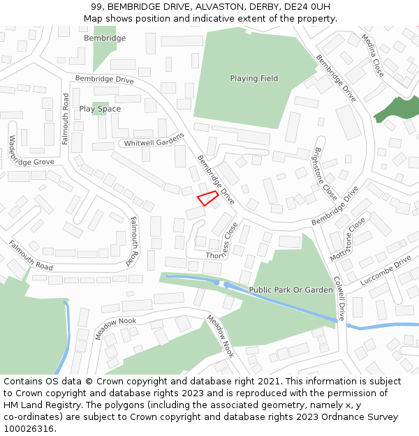 99, BEMBRIDGE DRIVE, ALVASTON, DERBY, DE24 0UH: Location map and indicative extent of plot