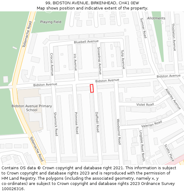99, BIDSTON AVENUE, BIRKENHEAD, CH41 0EW: Location map and indicative extent of plot