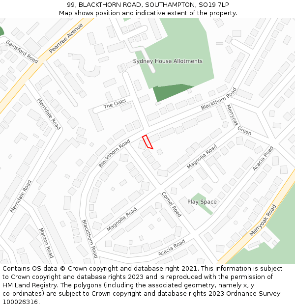 99, BLACKTHORN ROAD, SOUTHAMPTON, SO19 7LP: Location map and indicative extent of plot