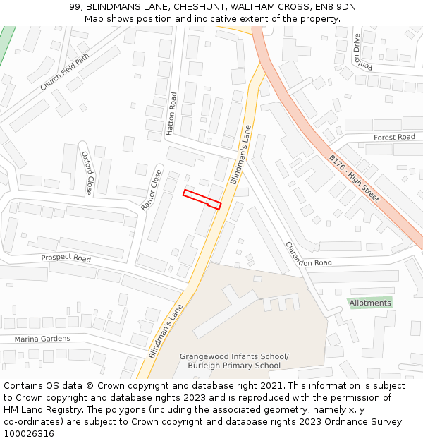 99, BLINDMANS LANE, CHESHUNT, WALTHAM CROSS, EN8 9DN: Location map and indicative extent of plot