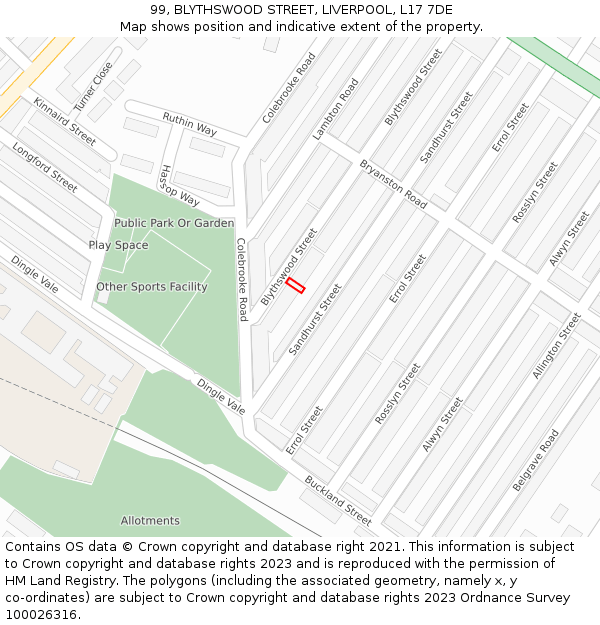 99, BLYTHSWOOD STREET, LIVERPOOL, L17 7DE: Location map and indicative extent of plot