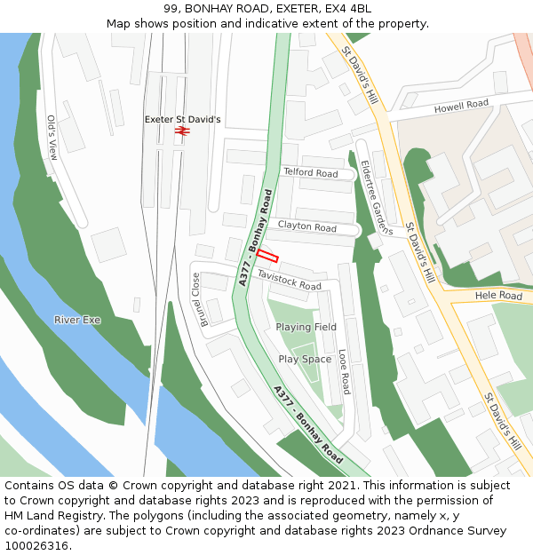 99, BONHAY ROAD, EXETER, EX4 4BL: Location map and indicative extent of plot
