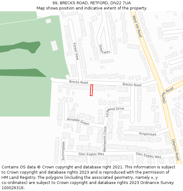 99, BRECKS ROAD, RETFORD, DN22 7UA: Location map and indicative extent of plot