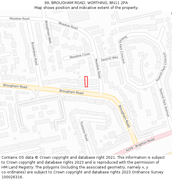 99, BROUGHAM ROAD, WORTHING, BN11 2PA: Location map and indicative extent of plot
