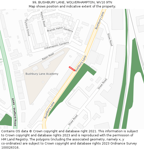 99, BUSHBURY LANE, WOLVERHAMPTON, WV10 9TN: Location map and indicative extent of plot