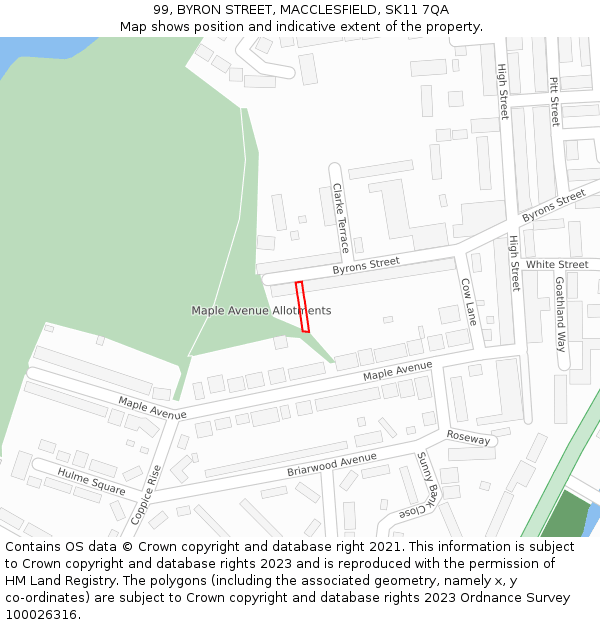 99, BYRON STREET, MACCLESFIELD, SK11 7QA: Location map and indicative extent of plot