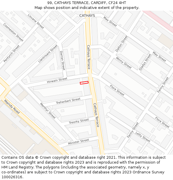 99, CATHAYS TERRACE, CARDIFF, CF24 4HT: Location map and indicative extent of plot