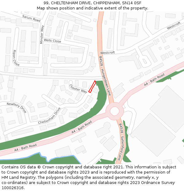 99, CHELTENHAM DRIVE, CHIPPENHAM, SN14 0SF: Location map and indicative extent of plot
