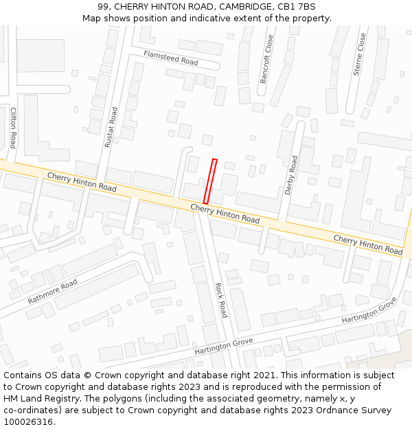 99, CHERRY HINTON ROAD, CAMBRIDGE, CB1 7BS: Location map and indicative extent of plot
