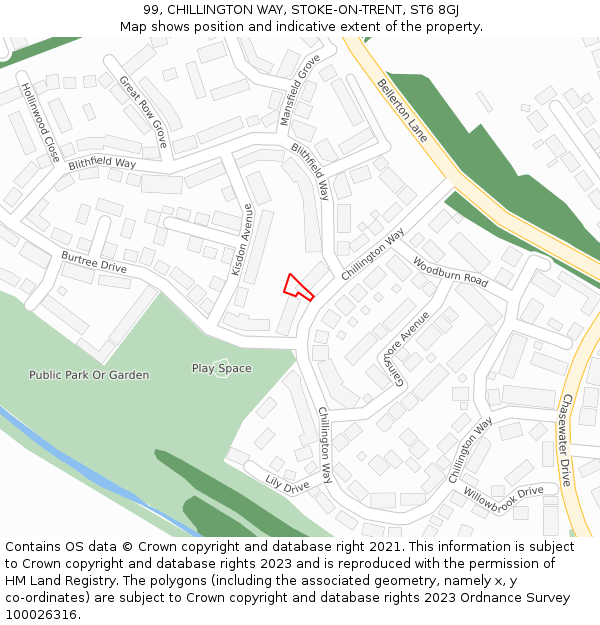 99, CHILLINGTON WAY, STOKE-ON-TRENT, ST6 8GJ: Location map and indicative extent of plot