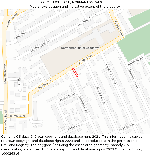 99, CHURCH LANE, NORMANTON, WF6 1HB: Location map and indicative extent of plot