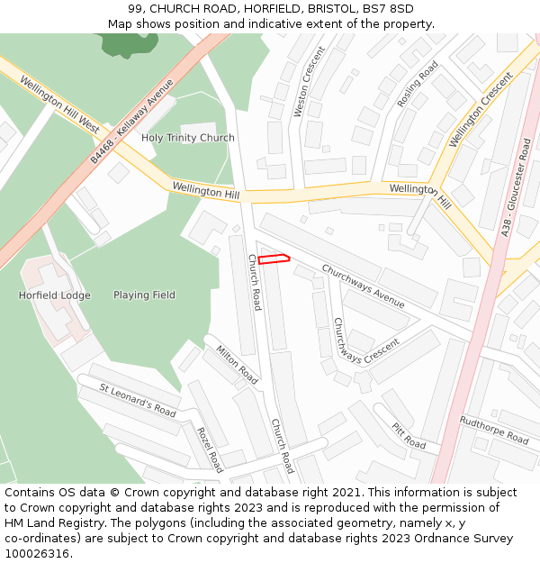 99, CHURCH ROAD, HORFIELD, BRISTOL, BS7 8SD: Location map and indicative extent of plot