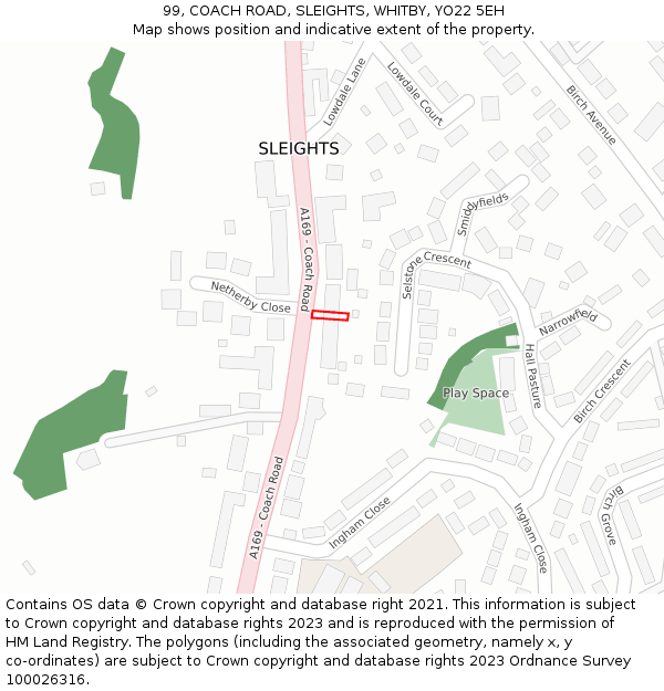 99, COACH ROAD, SLEIGHTS, WHITBY, YO22 5EH: Location map and indicative extent of plot