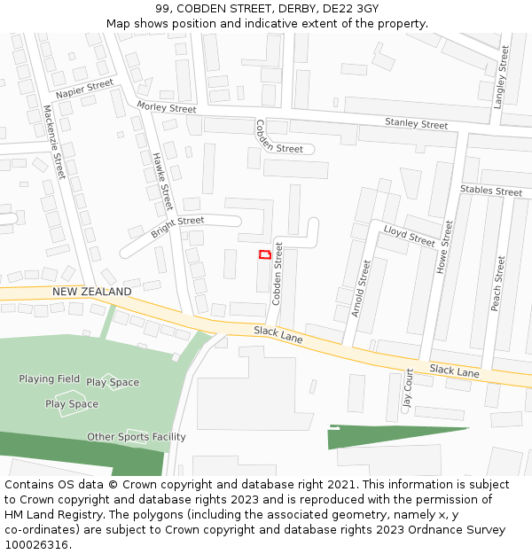 99, COBDEN STREET, DERBY, DE22 3GY: Location map and indicative extent of plot