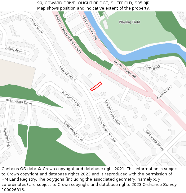 99, COWARD DRIVE, OUGHTIBRIDGE, SHEFFIELD, S35 0JP: Location map and indicative extent of plot