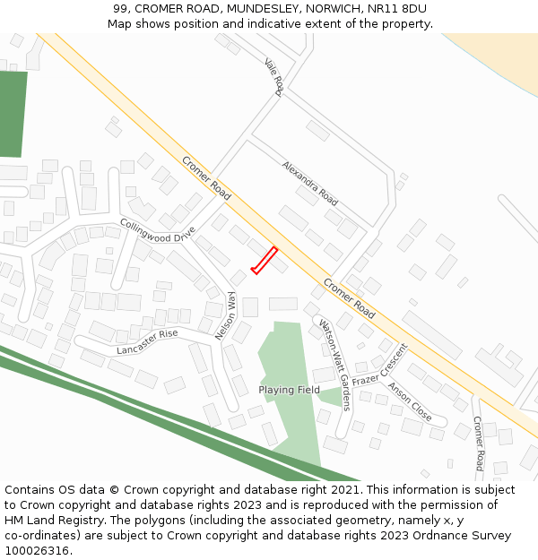 99, CROMER ROAD, MUNDESLEY, NORWICH, NR11 8DU: Location map and indicative extent of plot