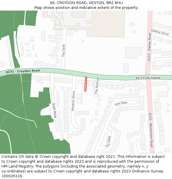 99, CROYDON ROAD, KESTON, BR2 8HU: Location map and indicative extent of plot