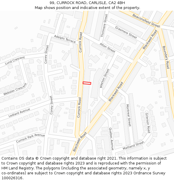 99, CURROCK ROAD, CARLISLE, CA2 4BH: Location map and indicative extent of plot